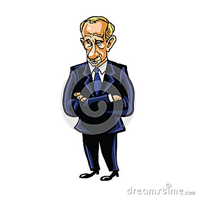 Vladimir Putin Cartoon Portrait of The President of the Russian Federation Vector Illustration