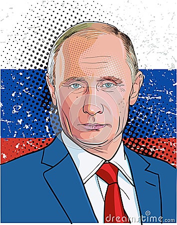 Vladimir Putin portrait, line art illustration vector Editorial Stock Photo