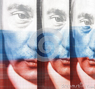 Vladimir Putin Russian President poster with flag overlay Editorial Stock Photo