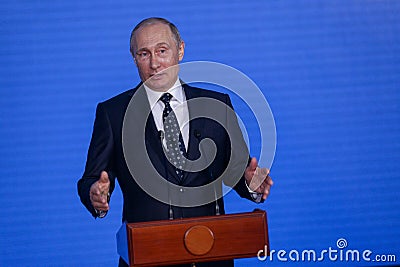 Speech by the President of the Russian Federation Vladimir Putin in the Primorsky Oceanarium Editorial Stock Photo