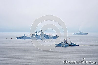 Vladivostok, Russia, July, 29,2018. IPC-17 `Ust-Ilimsk` small anti-submarine ship project 1124M. Board number 362 Editorial Stock Photo