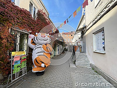 Vladivostok, Russia, October, 13, 2023. The courtyard space between houses 5 and 5A on Admiral Fokin Street Editorial Stock Photo