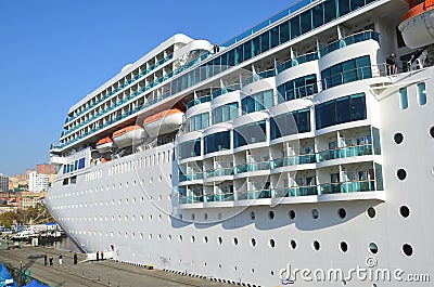 Vladivostok, Russia, October, 25, 2017. Fragment of Cruise ship Costa Romantica docked in Vladivostok Editorial Stock Photo