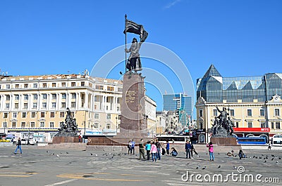 Vladivostok, Russia, October, 05, 2015. People walking on square of Revolution Fighters Editorial Stock Photo