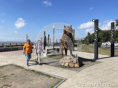 Vladivostok, Russia, September, 04, 2023. Figure of tiger made of scrap metal on the Sports promenade Editorial Stock Photo
