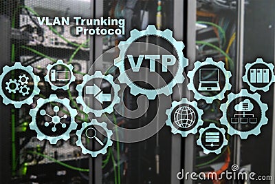 VLAN Trunking Protocol. Virtual Local Area Network. VTP. Stock Photo