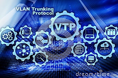 VLAN Trunking Protocol. Virtual Local Area Network. VTP. Stock Photo