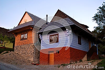 Vlkolinec, Ruzomberok, Slovakia: Traditional Karpathian houses in village Vlkolinec Editorial Stock Photo