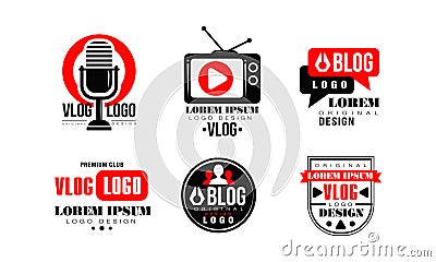 Vlog Logo Design Collection, Video Blog Channel Button Vector Illustration Vector Illustration