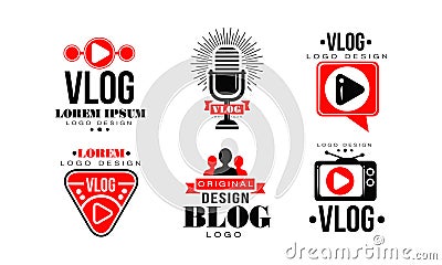 Vlog Logo Design Collection, Video Blog Channel Button Vector Illustration Vector Illustration