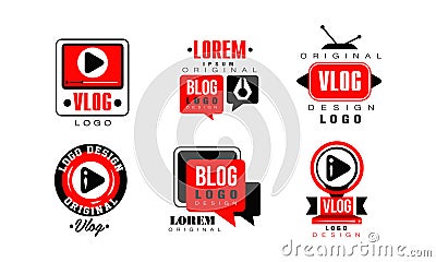 Vlog Original Logo Design Collection, Video Blog Channel Button Vector Illustration Vector Illustration