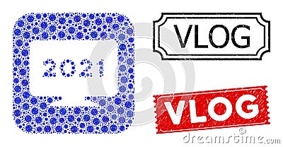 Vlog Scratched Seals with Contagious Hole Mosaic 2021 Display Screen Stock Photo