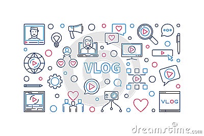 Vlog vector concept creative thin line horizontal illustration Vector Illustration