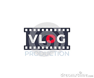 Vlog, video blogging, vector logo with film strip Vector Illustration
