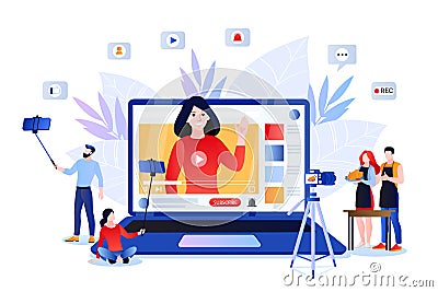 Vlog and video content creation for social networks. Vector illustration of lifestyle bloggers and influencers Vector Illustration