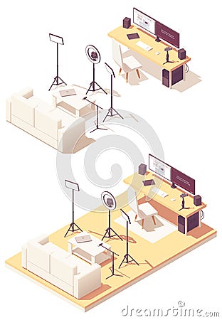 Vector isometric video blogger studio equipment Vector Illustration