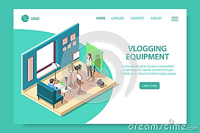 Vlogging Isometric Web Page Vector Illustration