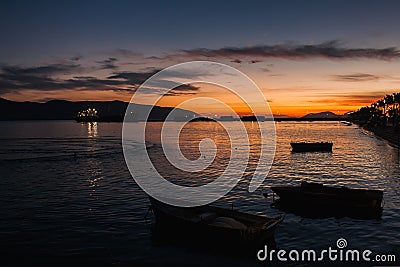 Vlore in Albania. Sunset over Adriatic and Ionian Sea Stock Photo