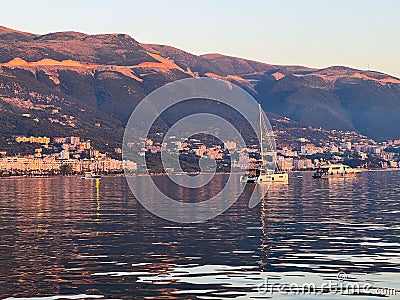 Vlore's Adriatic Blaze: Sunsets that Stir the Soul Stock Photo