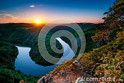 Vltava river horseshoe meander. Prague, Central Bohemia, Czech republic. Stock Photo