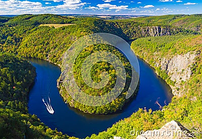 Vltava river horseshoe shape meander from Maj viewpoint, nature of Czech Republic Stock Photo