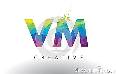 VM V M Colorful Letter Origami Triangles Design Vector. Vector Illustration