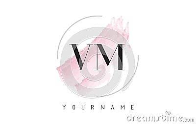 VM V M Watercolor Letter Logo Design with Circular Brush Pattern Vector Illustration