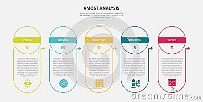 vmost analysis infographic outline style with 5 point template with vertical box container with circle header for slide Stock Photo