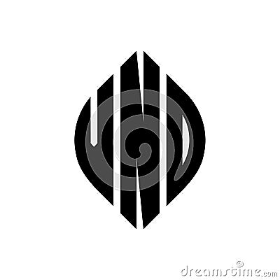 VND circle letter logo design with circle and ellipse shape. VND ellipse letters with typographic style. The three initials form a Vector Illustration