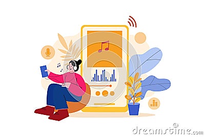 Mobile Podcast Flat Illustration Concept Vector Illustration