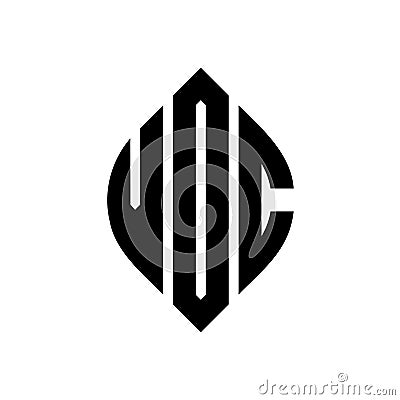 VOC circle letter logo design with circle and ellipse shape. VOC ellipse letters with typographic style. The three initials form a Vector Illustration