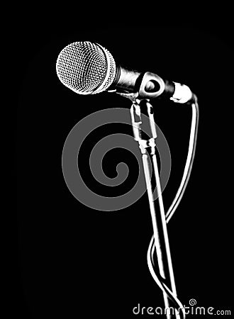 Vocal audio mic on a bleck background. Audio equipment. Karaoke concert, sing sound. Singer in karaokes, microphones Stock Photo
