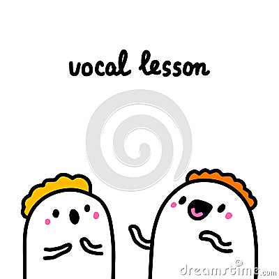 Vocal lesson hand drawn vector illustration in cartoon comic style teacher and pupil Cartoon Illustration