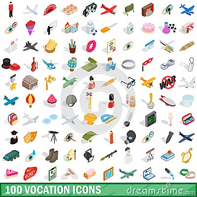 100 vocation icons set, isometric 3d style Vector Illustration