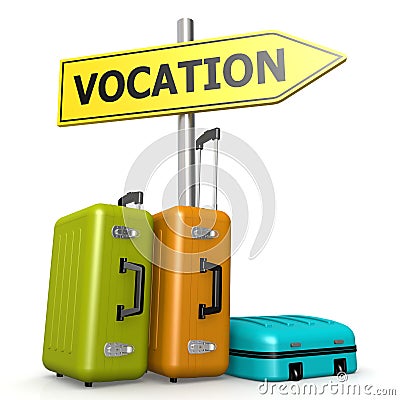 Vocation road sign with luggages Stock Photo