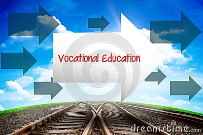 Vocational education against railway leading to blue sky Stock Photo