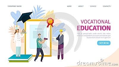 Vocational education training concept of learning, landing page, vector illustration. Business training and advanced Vector Illustration