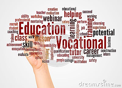 Vocational education word cloud and hand with marker concept Stock Photo