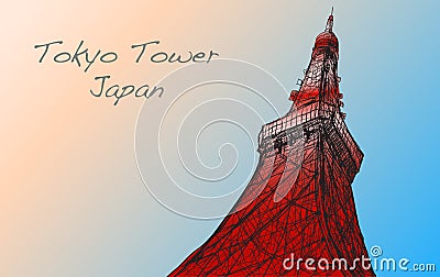Voctor sketch of Tokyo Tower in Japan, free hand draw Vector Illustration