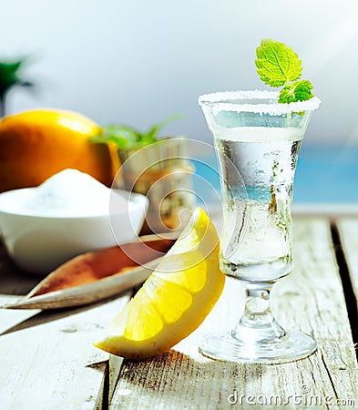 Vodka cocktail with lemon Stock Photo
