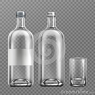 Vodka glass bottle realistic filled alcohol pack Vector Illustration