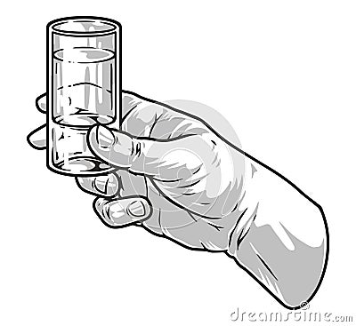 Vodka in hand monochrome sticker Vector Illustration