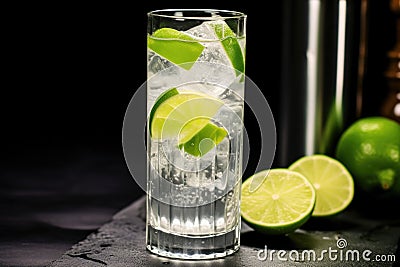 vodka tonic with a wedge of lime in a highball glass Stock Photo