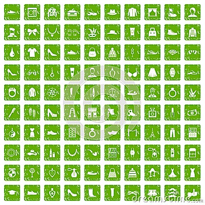 100 vogue icons set grunge green Vector Illustration