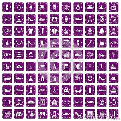 100 vogue icons set grunge purple Vector Illustration