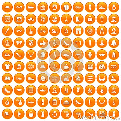 100 vogue icons set orange Vector Illustration