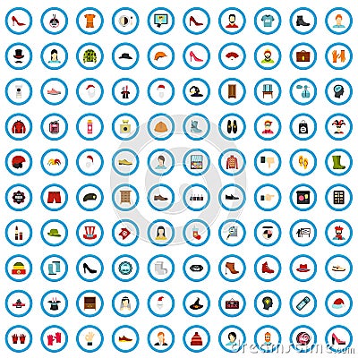 100 vogue journal icons set, flat style Vector Illustration
