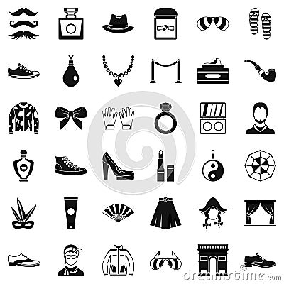 Vogue life icons set, simple style Vector Illustration