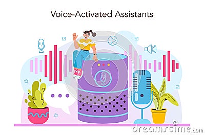 Voice activated assistant. Modern smart home device. Automation system, Vector Illustration
