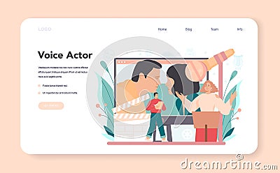Voice actor and actress web banner or landing page. Movie production cast member Vector Illustration